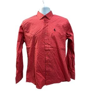 Yachting Time Button Down Shirt Mens Medium Long Sleeve Casual Dress Red